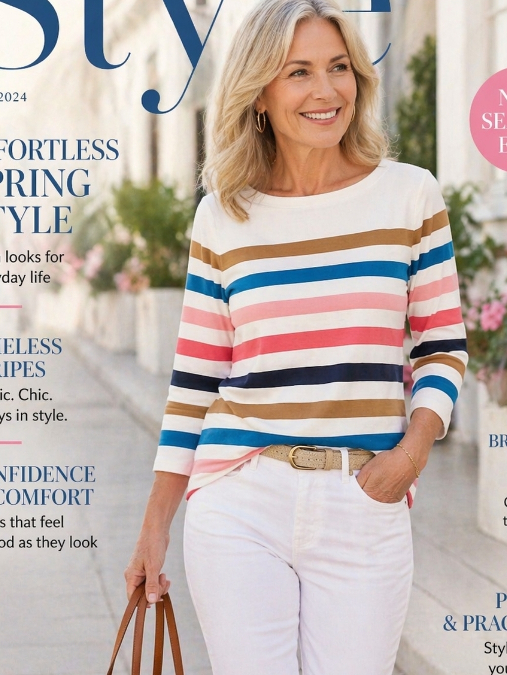 CROFT & BARROW  3/4 Sleeve Boatneck Tee with Multicolor Stripes Sz XL